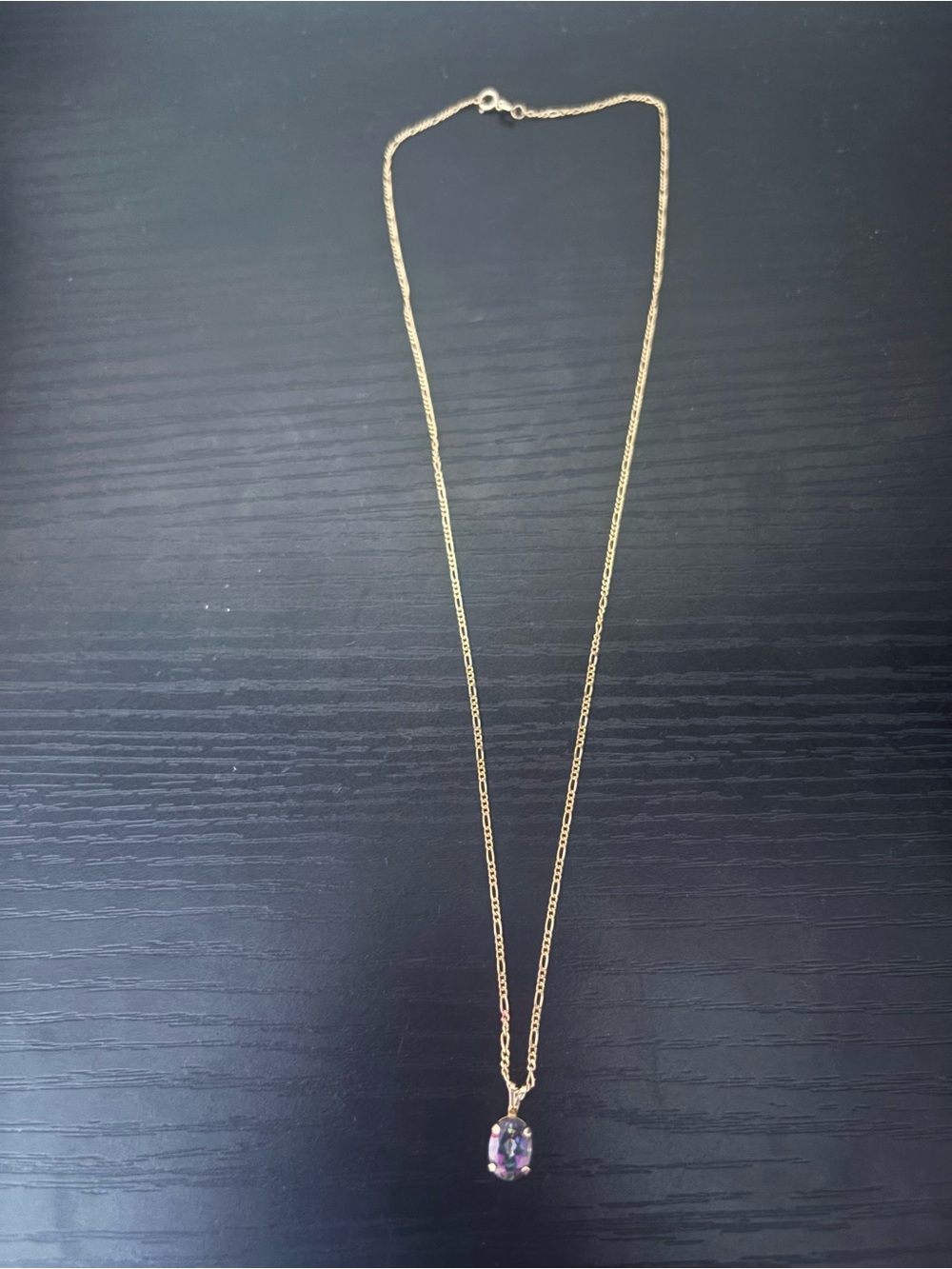 Solid gold 14K Gold Chain Necklace with Purple Gem Pendant - Women Jewelry